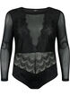 Bodystocking med blondekant og mesh, Black, Packshot image number 0