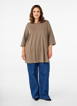 Zizzi A-formet tunika med 3/4-ermer, Shitake, Model image number 2