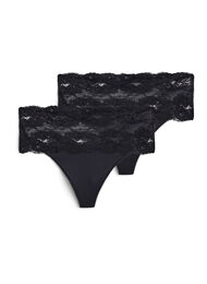G-streng med bred blondekant, 2 stk., Black