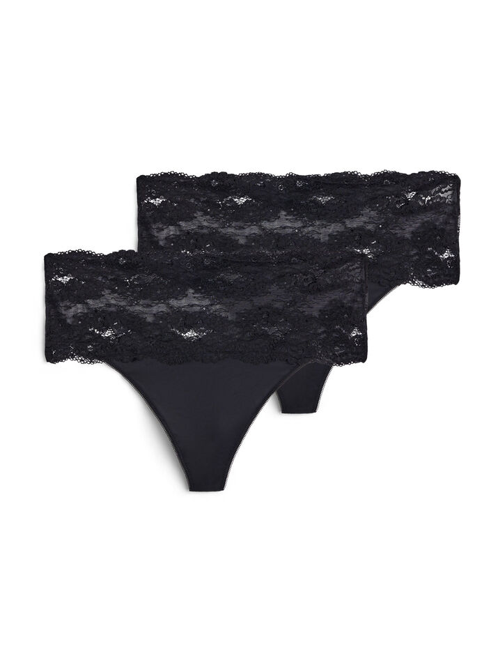 G-streng med bred blondekant, 2 stk., Black, Packshot