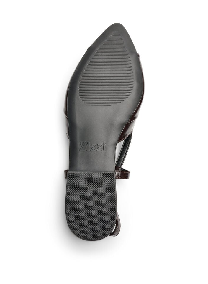 Slingback med sl&oslash;yfedetaljer og lakk look, Brun, Packshot