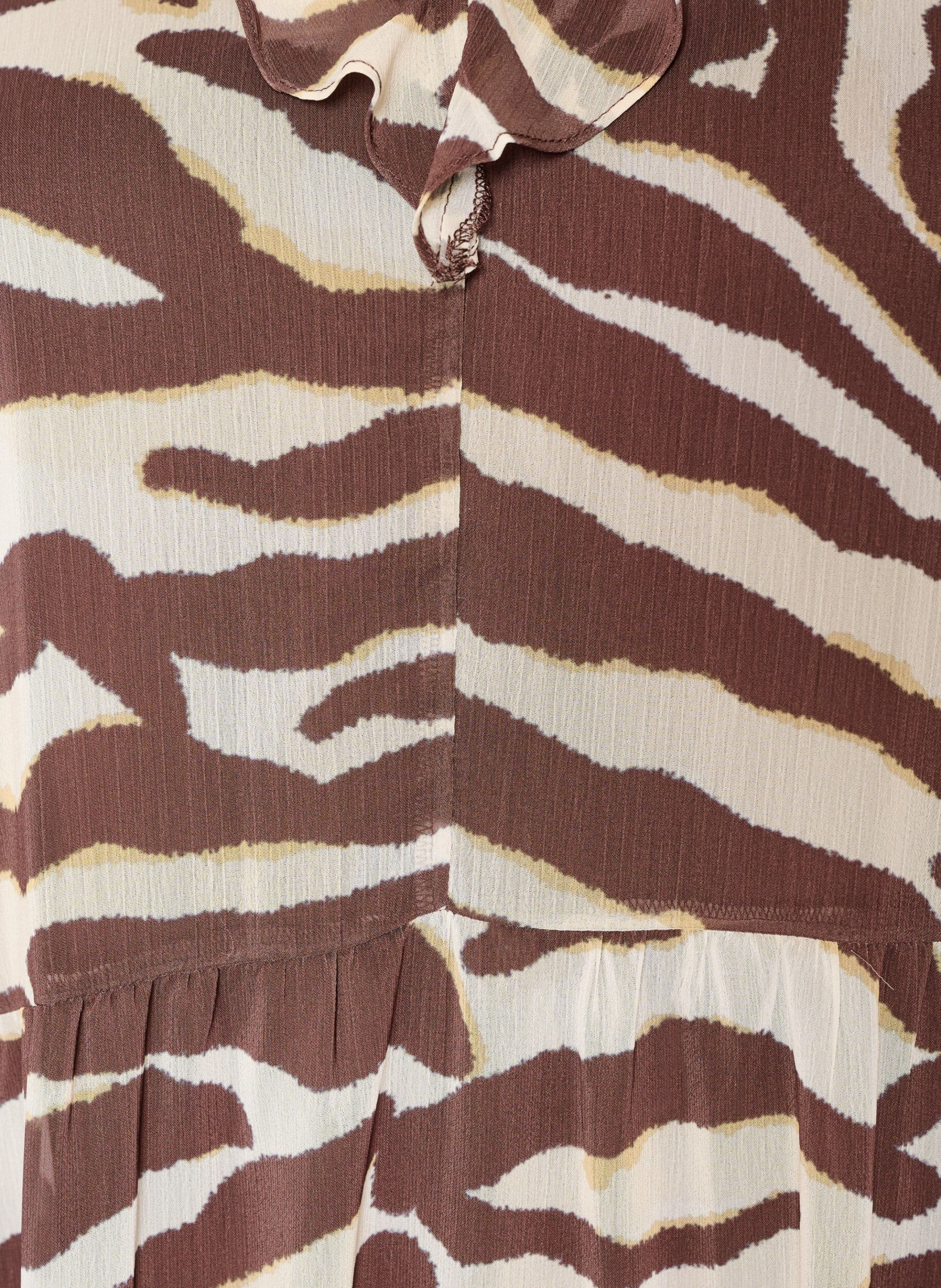 ZizziChiffonbluse med sebratrykk og volanger, Brun, Packshot image number 2