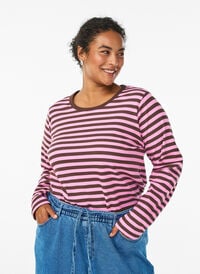 Stripete bluse med lange ermer, Mørk Bordeaux Stripete bluse med lange ermer, Mørk Bordeaux, Model
