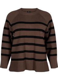 Strikket bluse med rund hals og striper, Carafe w. black 
