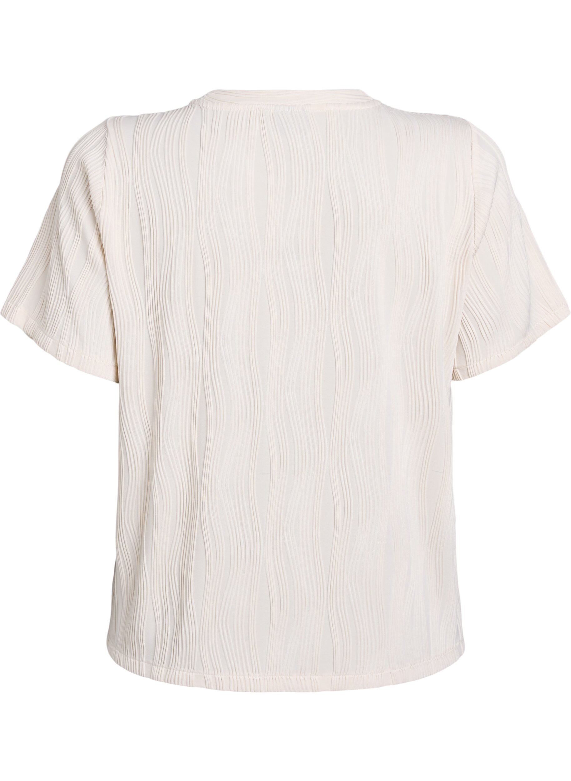 Zizzi Bluse med korte ermer og b&oslash;lget tekstur, Beige, Packshot image number 1