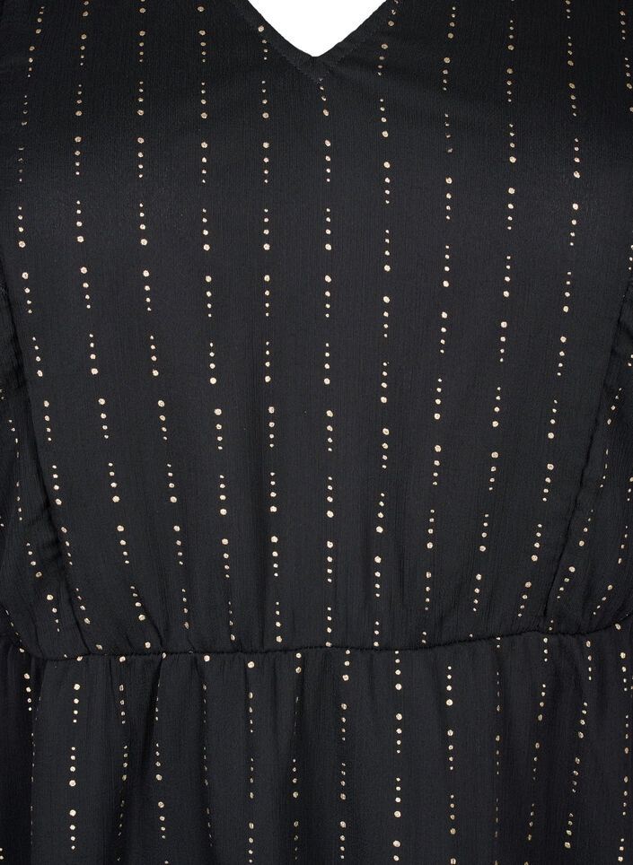 Mønstret chiffongkjole med volanger, Black, Packshot image number 2