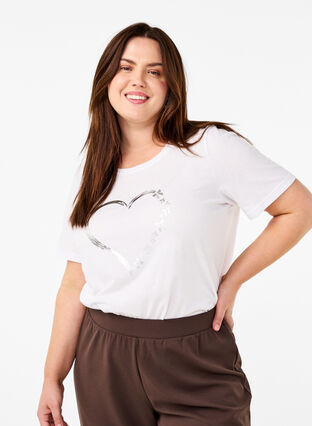 Zizzi FLASH - T-skjorte med motiv, B. W. Silver Heart, Model image number 0