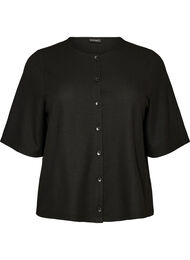 Bluse med ribbet tekstur og knappelukking, Svart