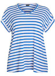 Stripete T-skjorte med V-hals, Bright White S. Blue