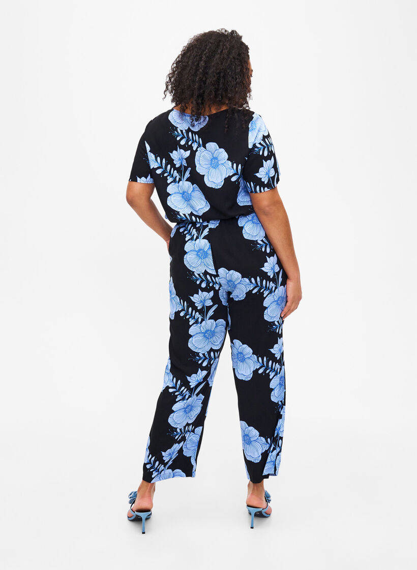 Bukser i viskose med høy midje, Svart, Model image number 1