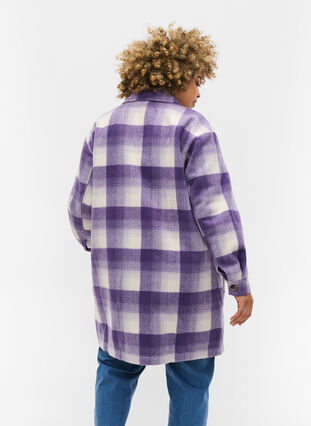 Rutete skjortejakke med knapper og lommer, Purple Check, Model image number 1