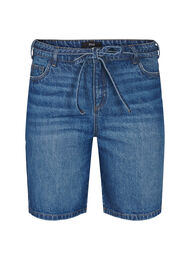 Slim fit denimshorts med knytebelte, Blue Denim