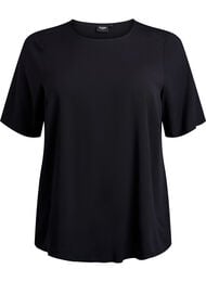 FLASH &ndash; Vevet bluse med korte ermer og rund hals, Svart
