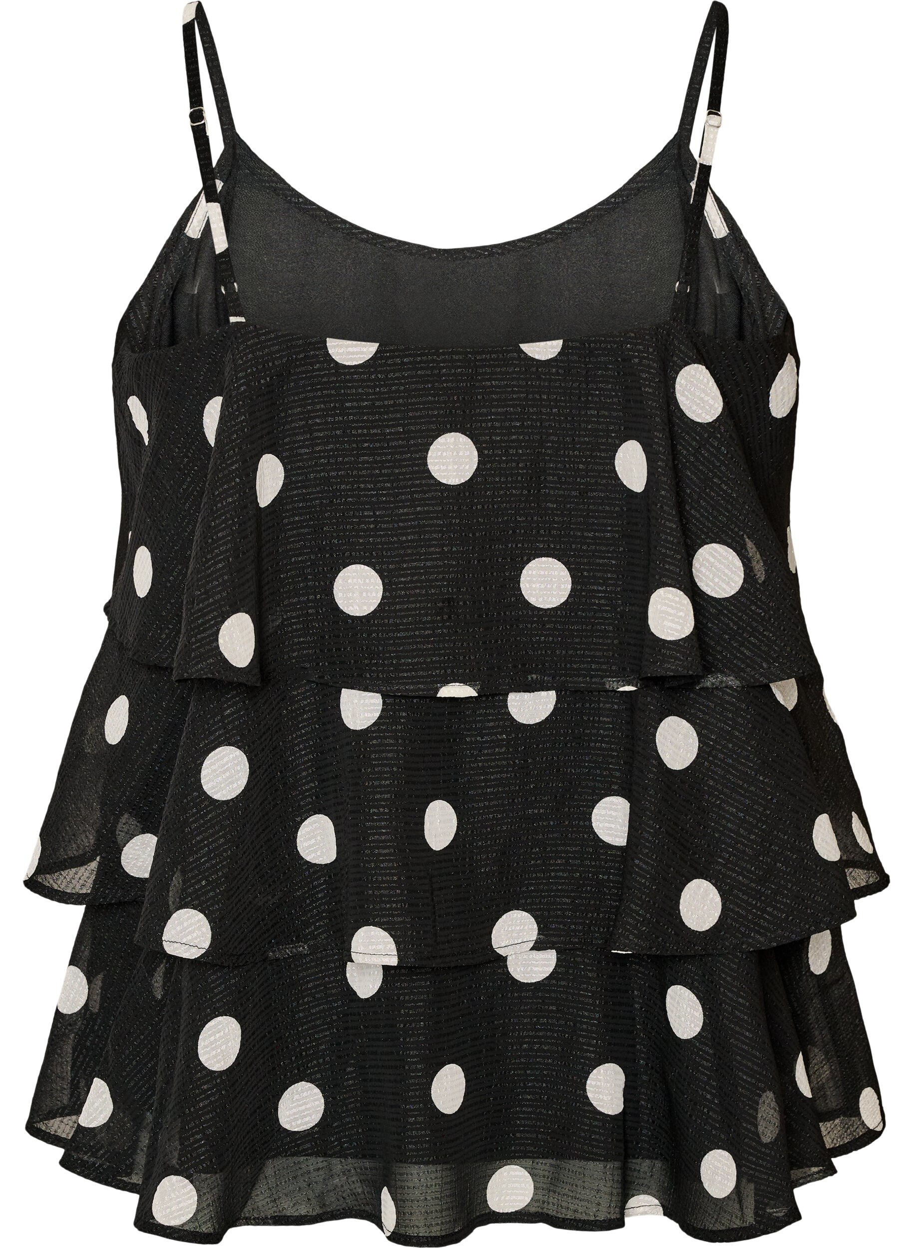 ZizziLag-p&aring;-lag topp med volanger og spaghetti-stropper, Svart, Packshot image number 1