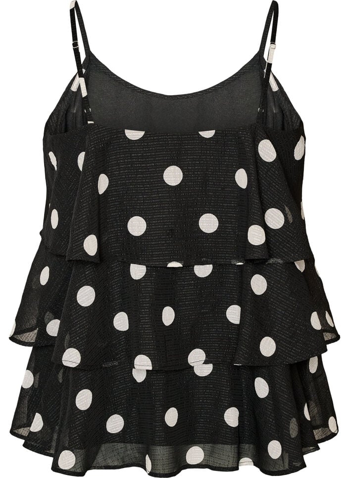 Lag-p&aring;-lag topp med volanger og spaghetti-stropper, Svart, Packshot