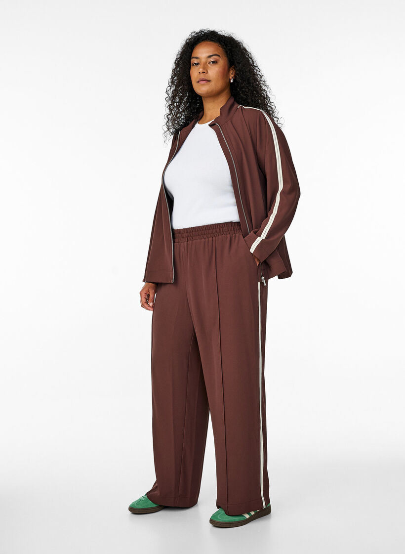 Sporty bukser med rette ben og sidestriper, Deep Mahogany, Model