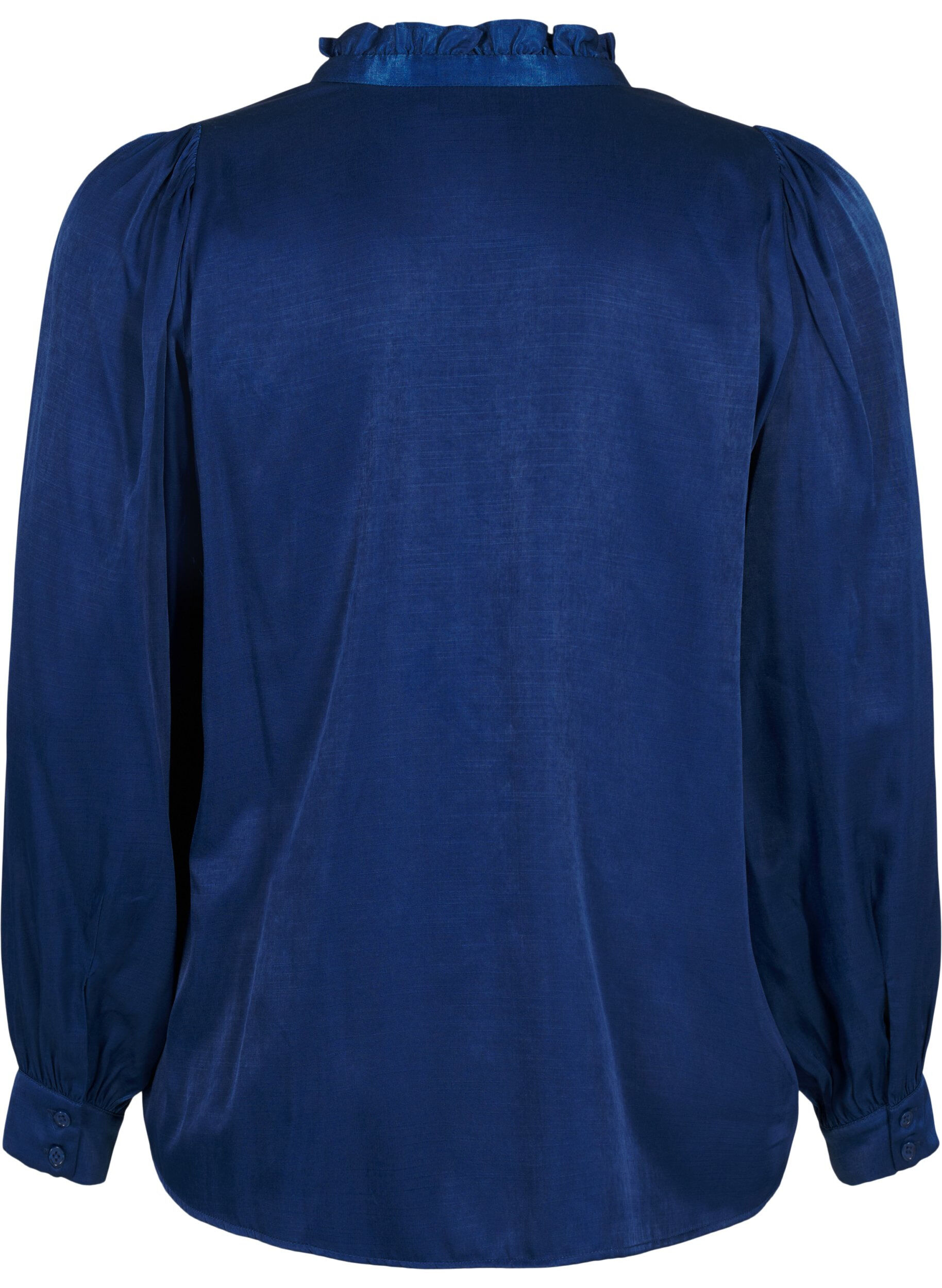 Zizzi Langermet bluse med volanger og V-hals, Estate Blue, Packshot image number 1