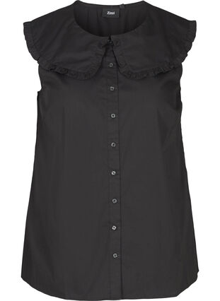 Ermeløs skjorte med stor krage, Black, Packshot image number 0
