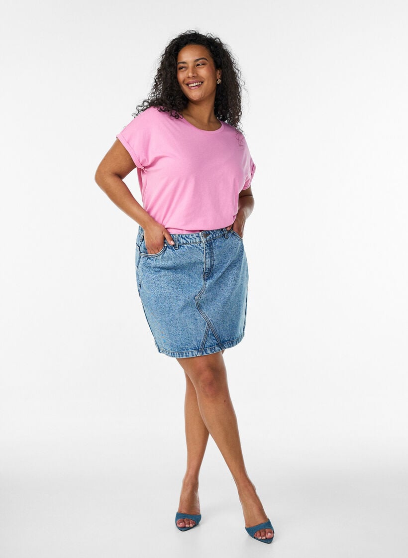 Kortermet T-skjorte i bomullsblanding, Rosa, Model image number 1