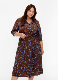 FLASH - Skjortekjole med prikker, Chicory Coffee AOP, Model