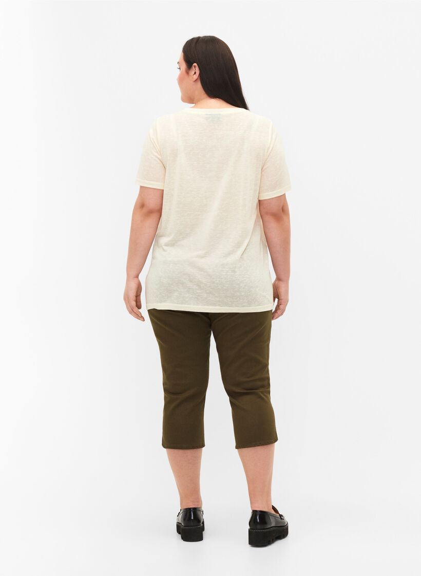 Tettsittende capribukser i bomullsmiks, Ivy Green, Model image number 1