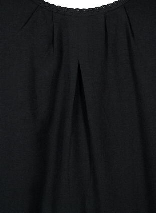 Bomullstopp med rund hals og blondekant, Black, Packshot image number 2