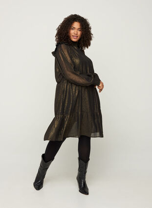 Langermet kjole med smock, Black w. Gold, Model image number 3