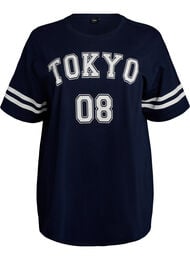 Sporty oversized college T-skjorte, Bl&aring;