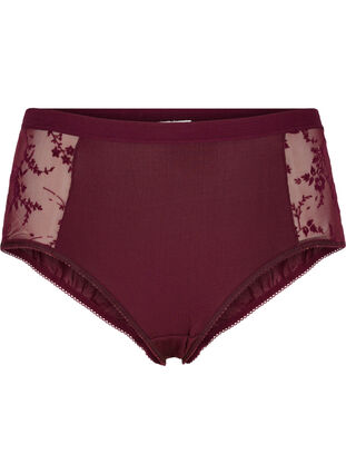 Truse med blonder og normal høyde i livet, Bordeaux Ass, Packshot image number 0