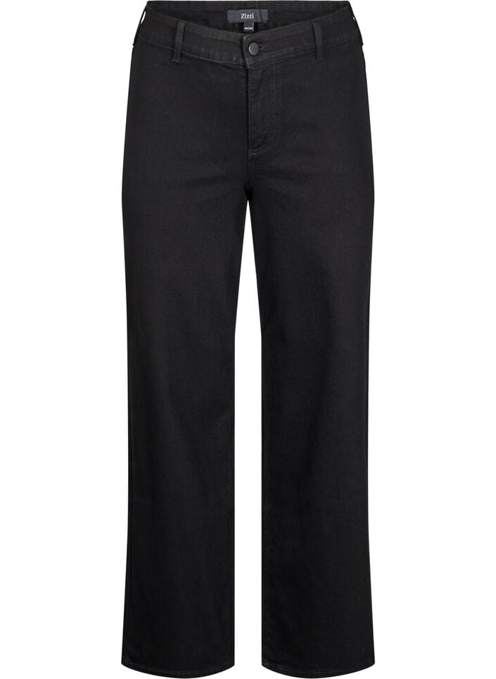 Jeans med høy midje og vide ben, Svart, Packshot image number 0