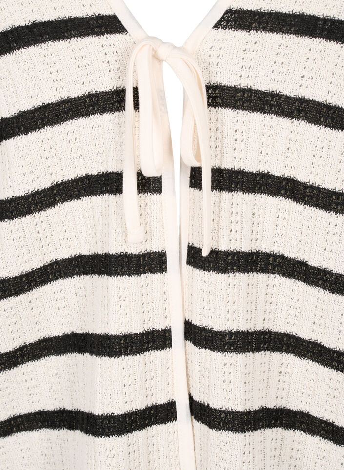 Stripete cardigan med knytestrikk, Sand Black Stripe, Packshot image number 2