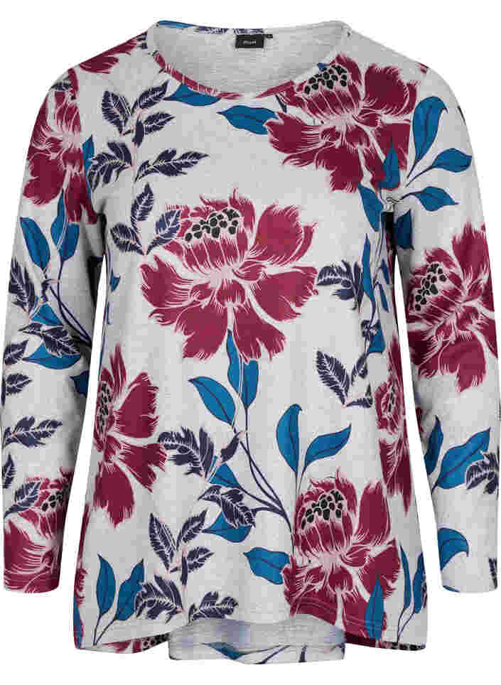 Blomstrete bluse med lange ermer, LGM Flower AOP, Packshot image number 0