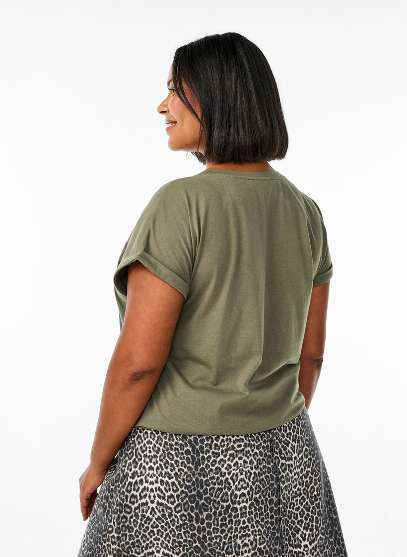 Kortermet t-skjorte i en bomullsblanding, Grønn, Model image number 2