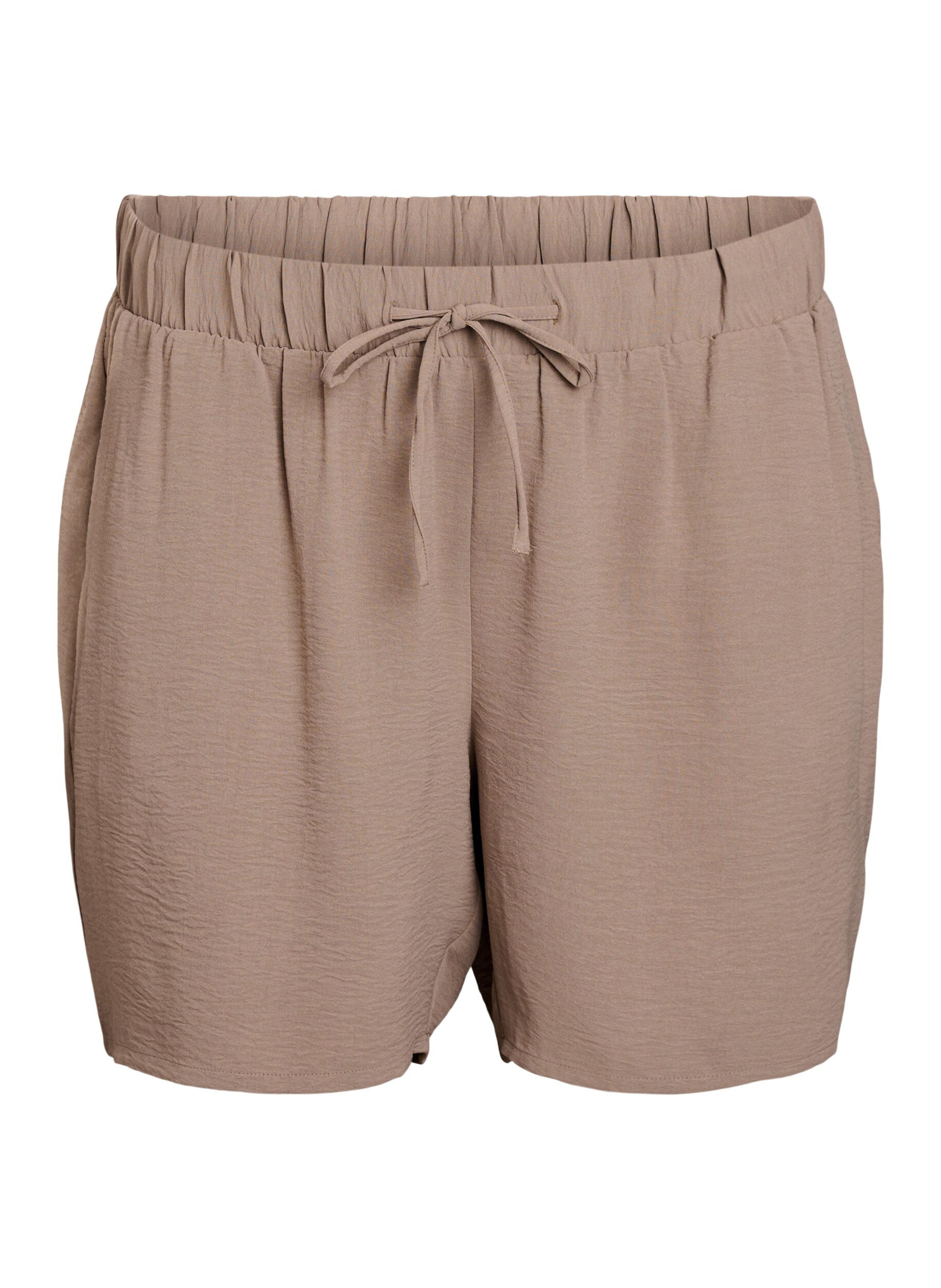 Zizzi Shorts med lommer og elastisk linning, Brun, Packshot image number 0