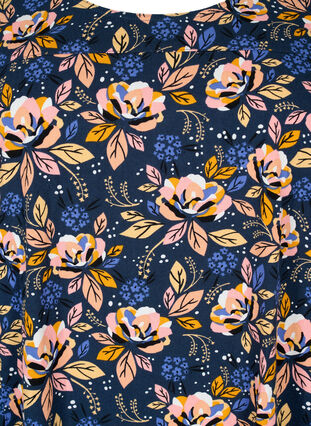 Kortermet bomullskjole med mønster, Blue Orange Flower, Packshot image number 2