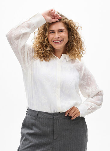 Zizzi Skjorte med tone-i-tone-mønster, Vanilje, Model image number 0