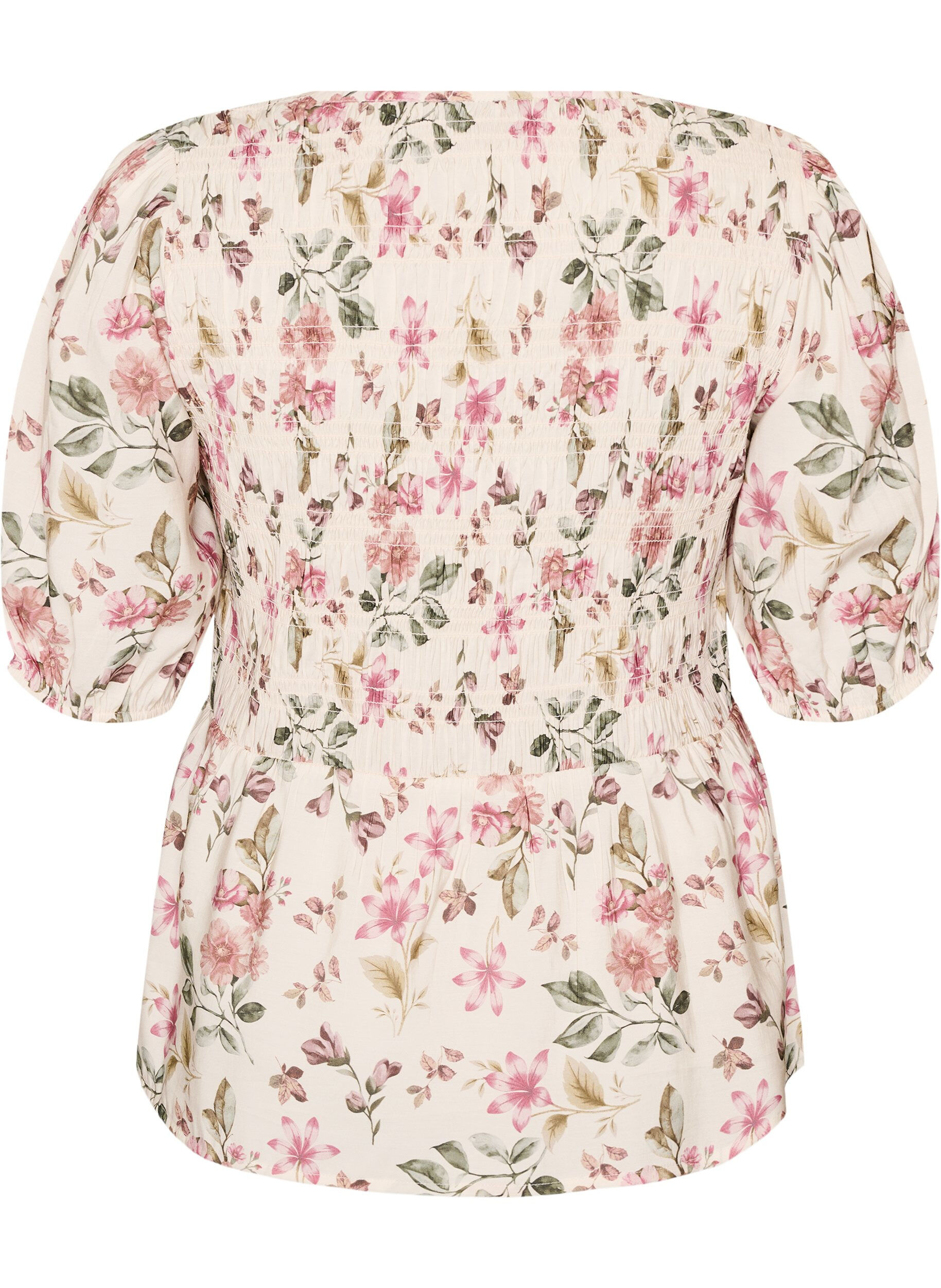 ZizziViskosebluse med smokk og peplumeffekt, Vanilje, Packshot image number 1