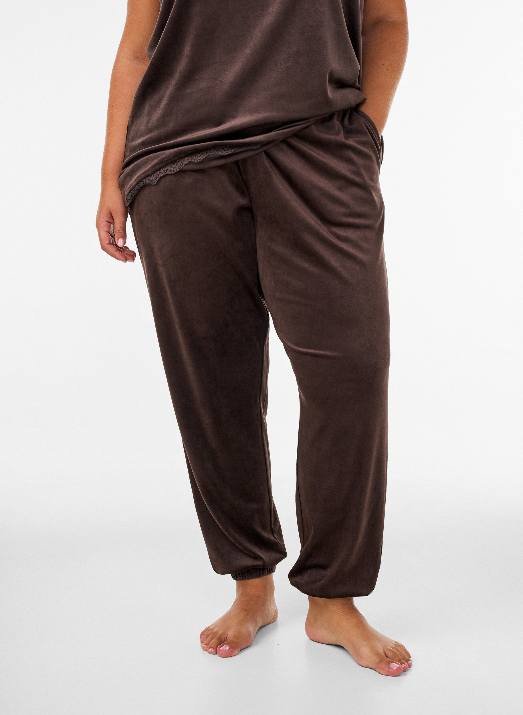 Loose fit velourbukser, Brun, Model