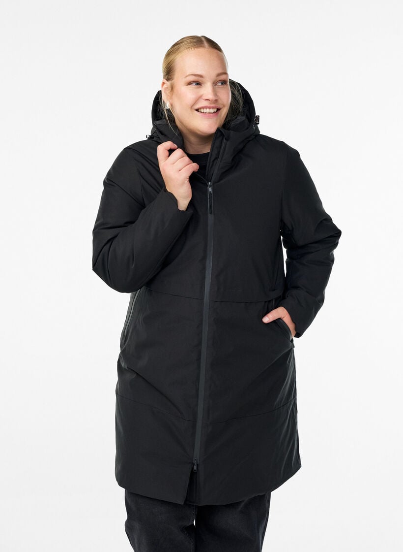 Vinterjakke med justerbar midje, Svart, Model image number 0