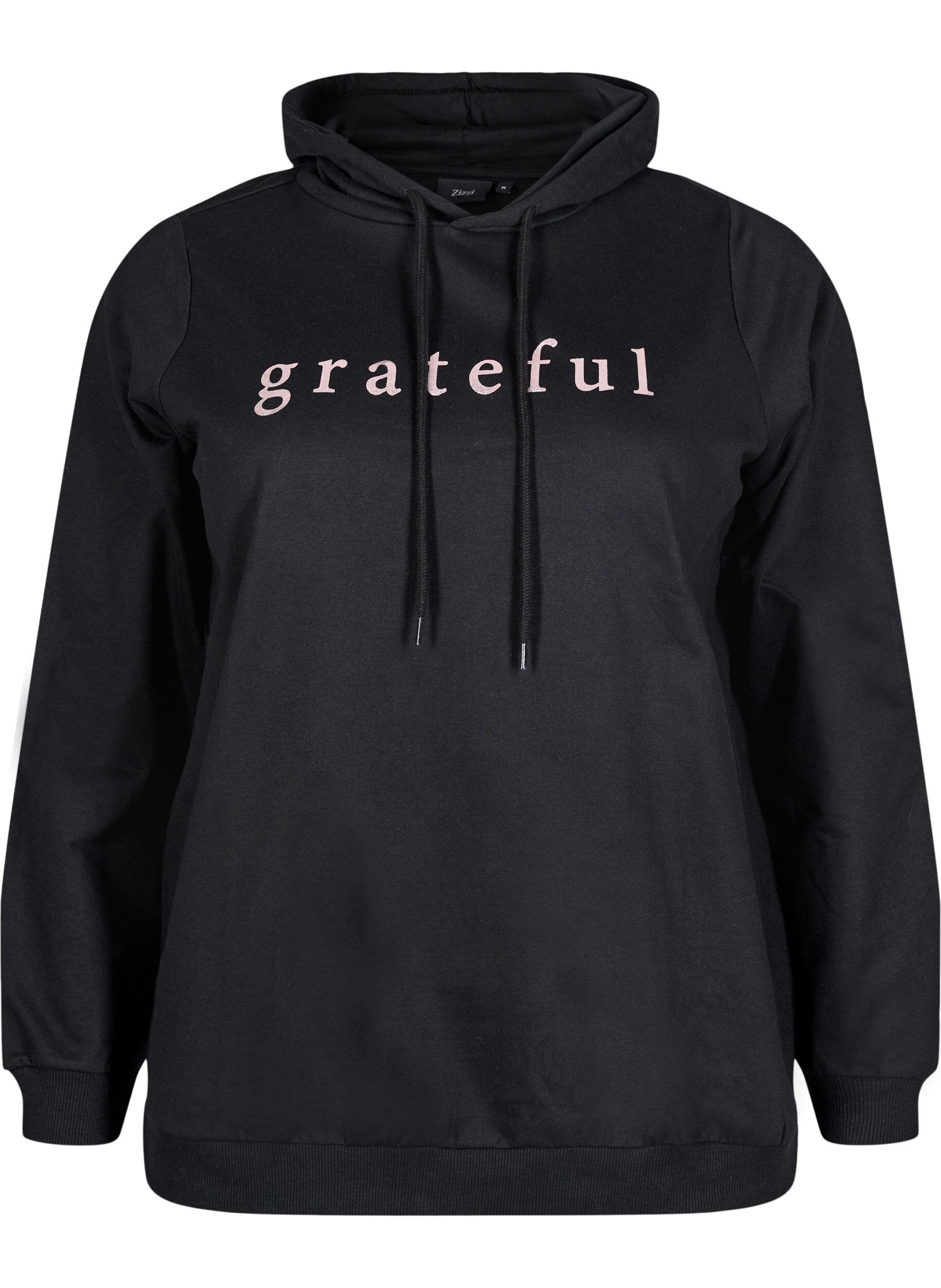 Zizzi Genser med hette og trykk, Svart, Packshot image number 0