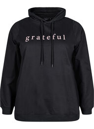 Genser med hette og trykk, Svart