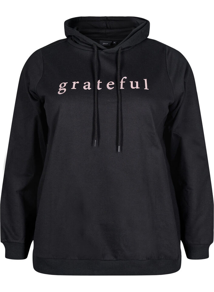 Genser med hette og trykk, Svart, Packshot image number 0