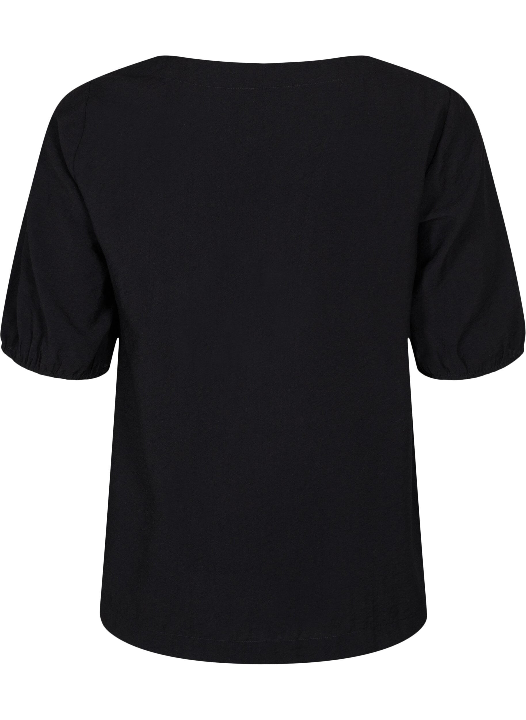 Zizzi Bluse med ballongermer, Black, Packshot image number 1