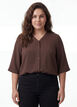 Skjortebluse med v-hals og 3/4 ermer, Brun, Model image number 0