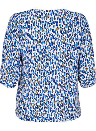 Bluse med mønster og 3/4-ermer, Blue Leo AOP, Packshot image number 1