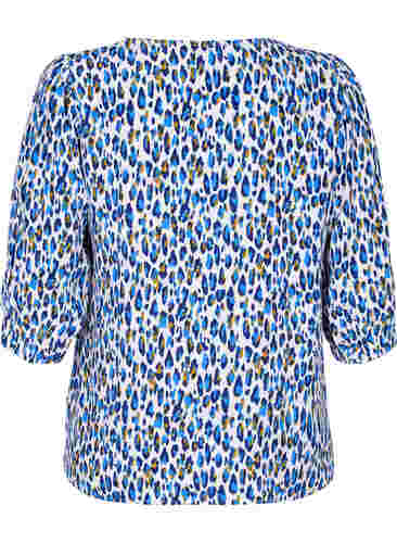 Bluse med mønster og 3/4-ermer, Blue Leo AOP, Packshot image number 1