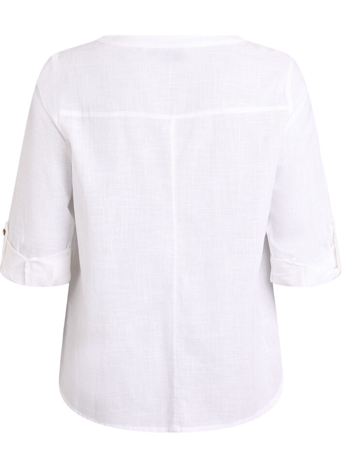 Bluse i bomull med V-hals, Hvit, Packshot image number 1