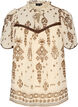 Bluse med m&oslash;nster og heklet kant, Beige, Packshot image number 0