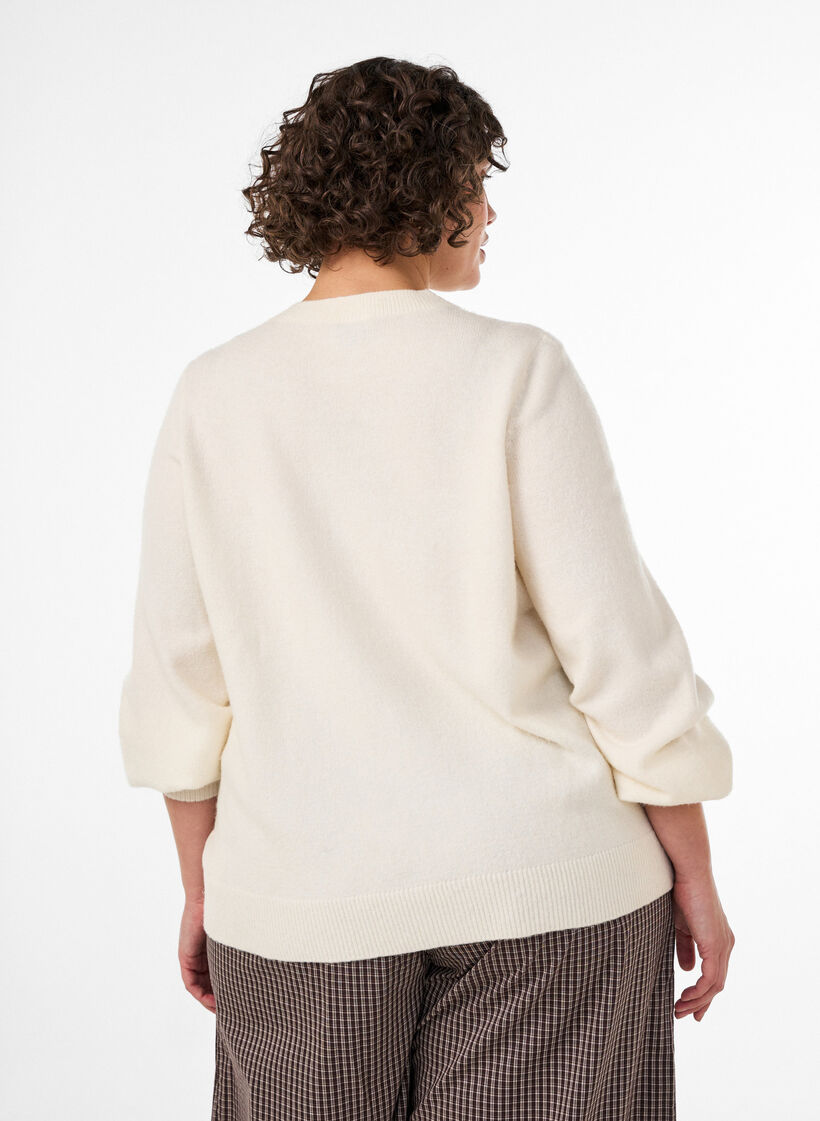 Cardigan i myk strikk med gullfargede knapper, Vanilje, Model image number 2