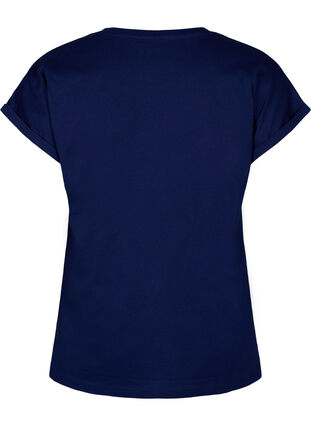 T-skjorte i økologisk bomull med gulltrykk, Med.Blue Gold Flower, Packshot image number 1